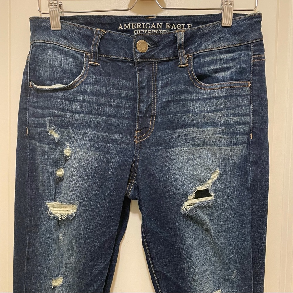 American Eagle Dark Wash Distressed Skinny Jeans
